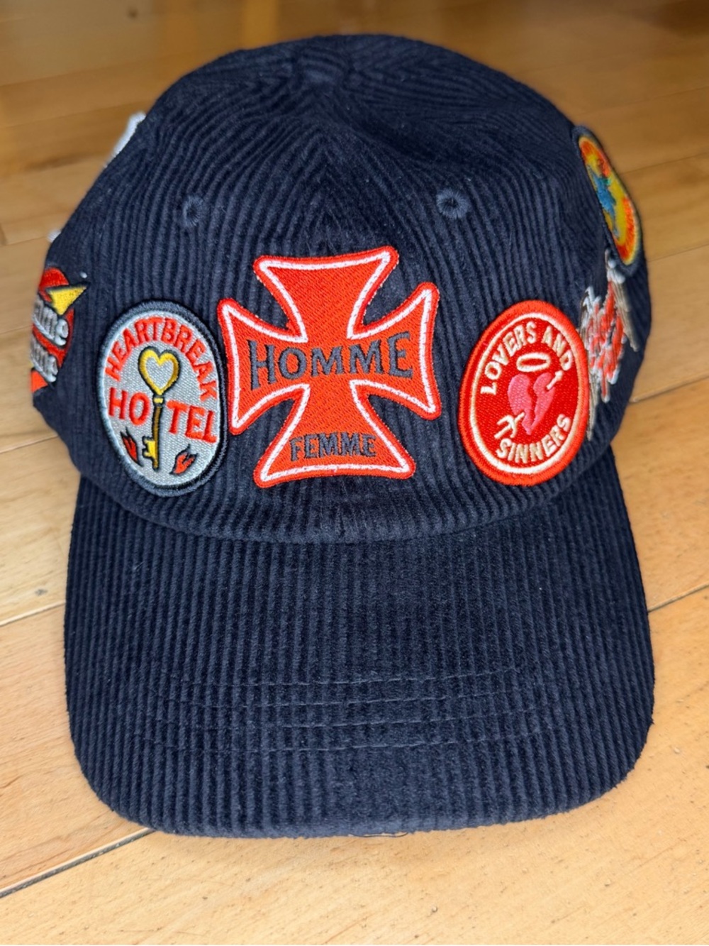 Homme Femme Heartbreak Corduroy SnapBack Hat black with patches men’s OS